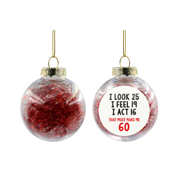 I look, i feel, i act..., Χριστουγεννιάτικη μπάλα δένδρου διάφανη με κόκκινο γέμισμα 8cm