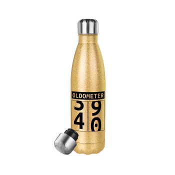 OLDOMETER, Glitter gold stainless steel thermos bottle, double-walled, 500ml