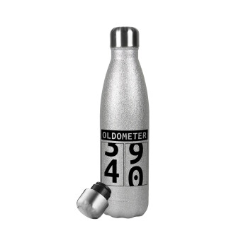 OLDOMETER, Metallic Glitter Silver Thermos Flask (Stainless steel), double-walled, 500ml