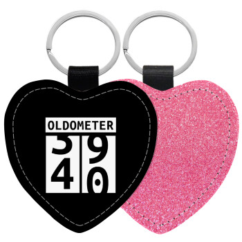 OLDOMETER, Μπρελόκ PU δερμάτινο glitter καρδιά ΡΟΖ