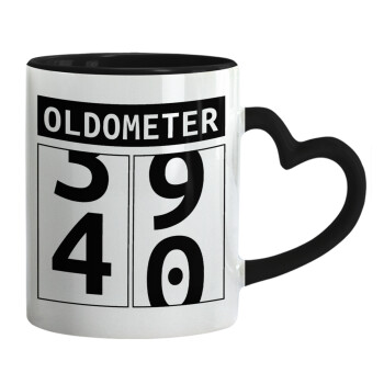 OLDOMETER, Κούπα καρδιά χερούλι μαύρη, κεραμική, 330ml