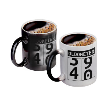 OLDOMETER, Color changing magic Mug, ceramic, 330ml when adding hot liquid inside, the black colour desappears (1 pcs)