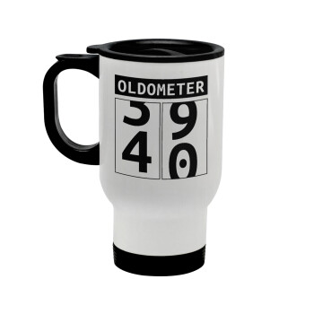 OLDOMETER, Κούπα ταξιδιού ανοξείδωτη με καπάκι, διπλού τοιχώματος (θερμό) λευκή 450ml