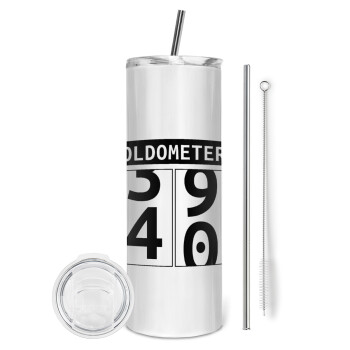 OLDOMETER, Eco friendly stainless steel tumbler 600ml, with metal straw & cleaning brush