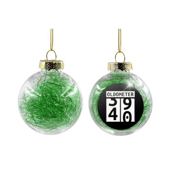 OLDOMETER, Transparent Christmas tree ball ornament with green filling 8cm