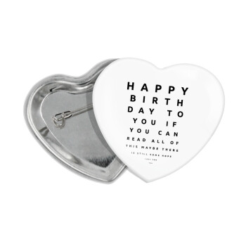 EYE tester happy birthday., Κονκάρδα παραμάνα καρδιά (57x52mm)