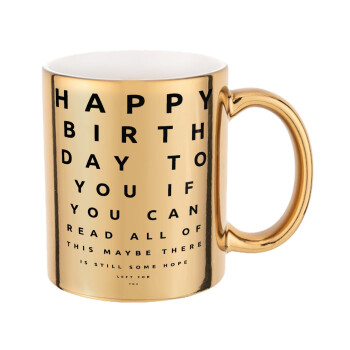 EYE tester happy birthday., Mug ceramic, gold mirror, 330ml