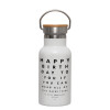 Metallic thermos (Stainless steel) White with wooden lid (bamboo), double-walled, 350ml