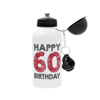Happy 60 birthday!!!, Μεταλλικό παγούρι νερού, Λευκό, αλουμινίου 500ml