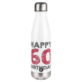 Happy 60 birthday!!!, Metal mug thermos White (Stainless steel), double wall, 500ml