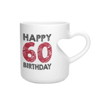 Happy 60 birthday!!!, Κούπα καρδιά λευκή, κεραμική, 330ml