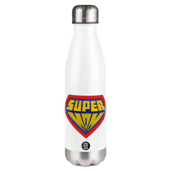 Super Mom 3D, Μεταλλικό παγούρι θερμός Λευκό (Stainless steel), διπλού τοιχώματος, 500ml