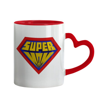 Super Mom 3D, Mug heart red handle, ceramic, 330ml