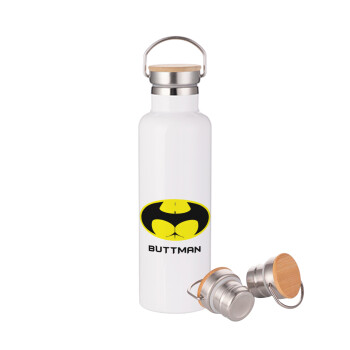 Buttman, Stainless steel White with wooden lid (bamboo), double wall, 750ml