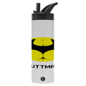 Buttman, Metallic thermos bottle with straw & handle, stainless steel (Stainless steel 304), double-walled, 600ml.