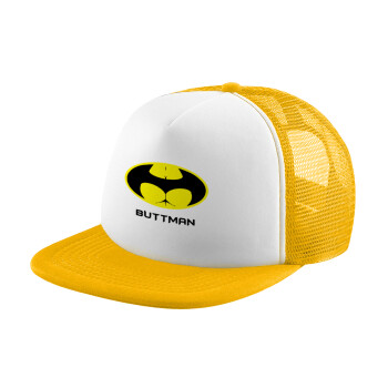 Buttman, Adult Soft Trucker Hat with Yellow/White Mesh (POLYESTER, ADULT, UNISEX, ONE SIZE)