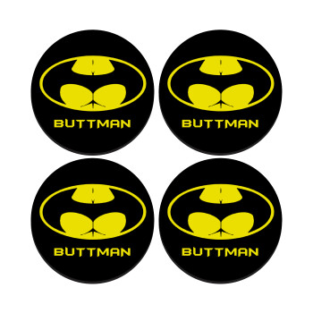 Buttman, SET of 4 round wooden coasters (9cm)