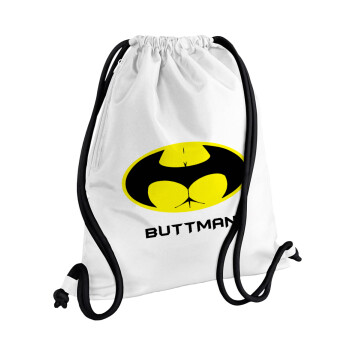 Buttman, Τσάντα πλάτης πουγκί GYMBAG λευκή, με τσέπη (40x48cm) & χονδρά κορδόνια