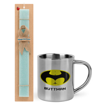 Buttman, Easter Set, metallic thermal cup (300ml) & aromatic flat Easter candle (30cm) (TURQUOISE)