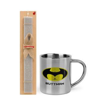 Buttman, Πασχαλινό Σετ, μεταλλική κούπα θερμό (300ml) & πασχαλινή λαμπάδα αρωματική πλακέ (30cm) (ΓΚΡΙ)