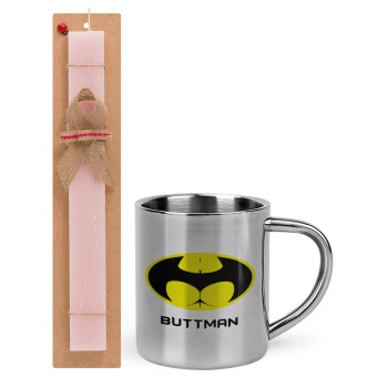 Buttman, Πασχαλινό Σετ, μεταλλική κούπα θερμό (300ml) & πασχαλινή λαμπάδα αρωματική πλακέ (30cm) (ΡΟΖ)