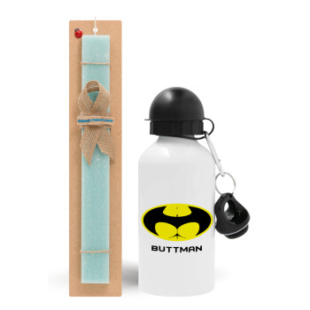 Buttman, Easter Set, metallic aluminum water bottle (500ml) & scented flat candle (30cm) (TURQUOISE)