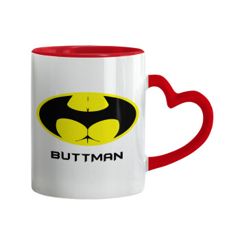 Buttman, Κούπα καρδιά χερούλι κόκκινη, κεραμική, 330ml