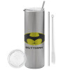 Eco friendly stainless steel Silver tumbler 600ml, with metal straw & cleaning brush