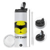 Travel Tumbler 2 Lids, with metal straw & cleaning brush (Stainless steel 304 Food grade, BPA free, 600ml)