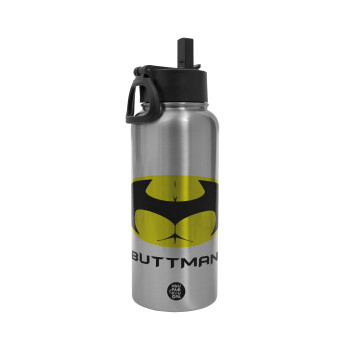 Buttman, Metal mug thermo Silver with Straw and Spout Lid (Stainless steel), double wall, 950ml