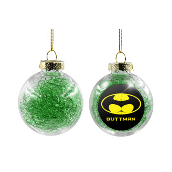 Buttman, Transparent Christmas tree ball ornament with green filling 8cm