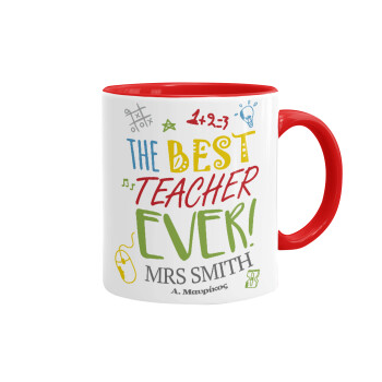 The best teacher ever!, Κούπα χρωματιστή κόκκινη, κεραμική, 330ml