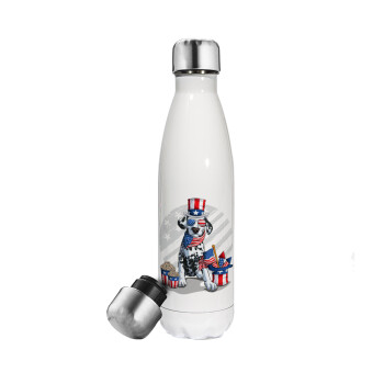 Happy 4th of July, Metal mug thermos White (Stainless steel), double wall, 500ml