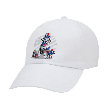 Happy 4th of July, Adult Baseball Cap White 5-panel (POLYESTER, ADULT, UNISEX, ONE SIZE)