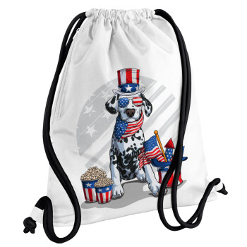 Happy 4th of July, Backpack pouch GYMBAG white, with pocket (40x48cm) & thick cords