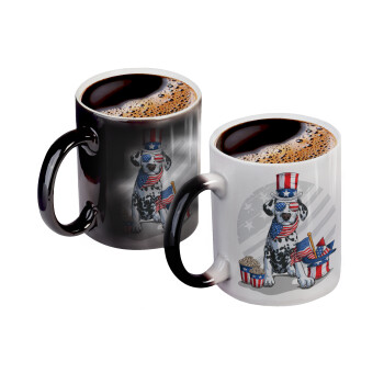 Happy 4th of July, Color changing magic Mug, ceramic, 330ml when adding hot liquid inside, the black colour desappears (1 pcs)