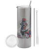 Eco friendly stainless steel Silver tumbler 600ml, with metal straw & cleaning brush