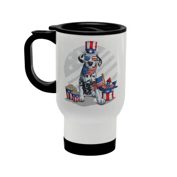 Happy 4th of July, Stainless steel travel mug with lid, double wall white 450ml