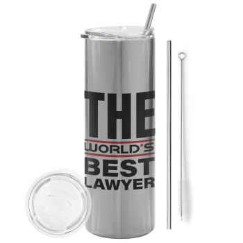 The world's best Lawyer, Eco friendly ποτήρι θερμό Ασημένιο (tumbler) από ανοξείδωτο ατσάλι 600ml, με μεταλλικό καλαμάκι & βούρτσα καθαρισμού