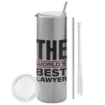 The world's best Lawyer, Eco friendly stainless steel Silver tumbler 600ml, with metal straw & cleaning brush