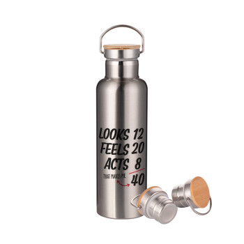 Looks, feels, acts LIKE your AGE, Stainless steel Silver with wooden lid (bamboo), double wall, 750ml
