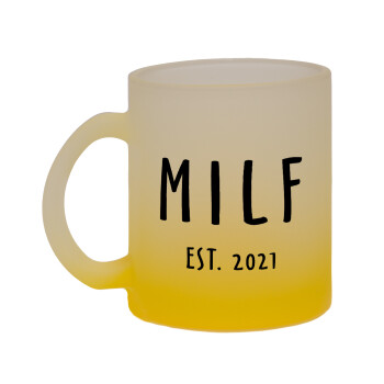 MILF, Κούπα γυάλινη δίχρωμη με βάση το κίτρινο ματ, 330ml