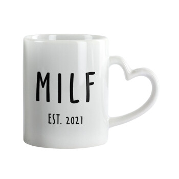 MILF, Κούπα καρδιά χερούλι λευκή, κεραμική, 330ml