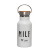 Metallic thermos (Stainless steel) White with wooden lid (bamboo), double-walled, 350ml