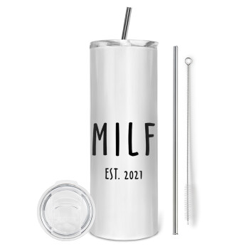 MILF, Eco friendly stainless steel tumbler 600ml, with metal straw & cleaning brush