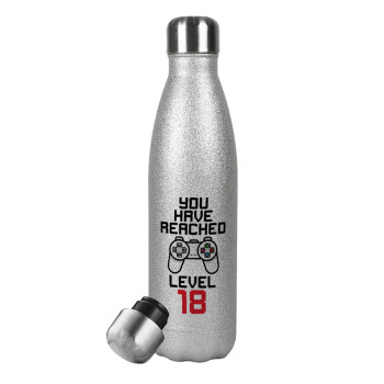 You have Reached level AGE, Metallic Glitter Silver Thermos Flask (Stainless steel), double-walled, 500ml