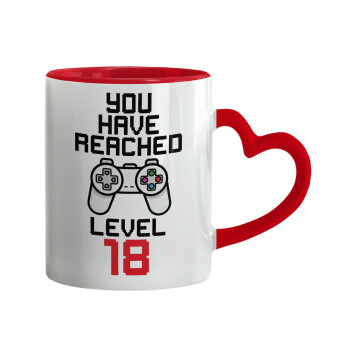 You have Reached level AGE, Mug heart red handle, ceramic, 330ml