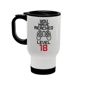 You have Reached level AGE, Stainless steel travel mug with lid, double wall white 450ml