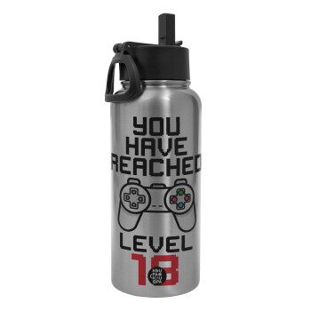 You have Reached level AGE, Metal mug thermo Silver with Straw and Spout Lid (Stainless steel), double wall, 950ml