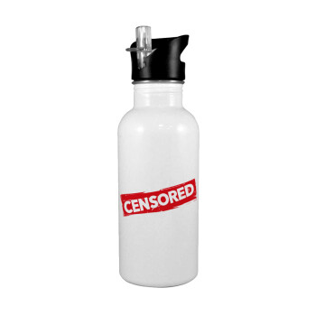 Censored, White water bottle with straw, stainless steel 600ml
